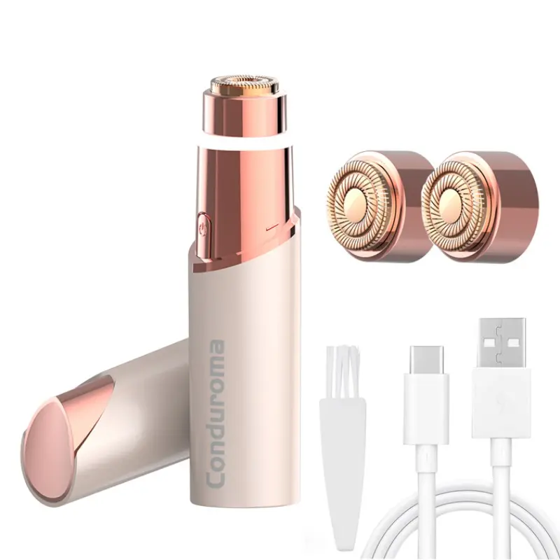 Conduroma Rechargeable Painless Facial Hair Remover, Face Shaver for Women, Cordless Portable Smooth Shaver, Precision Shaver with LED Light & 2 Replacement Heads, Effective & Gentle, Personal Care Appliances