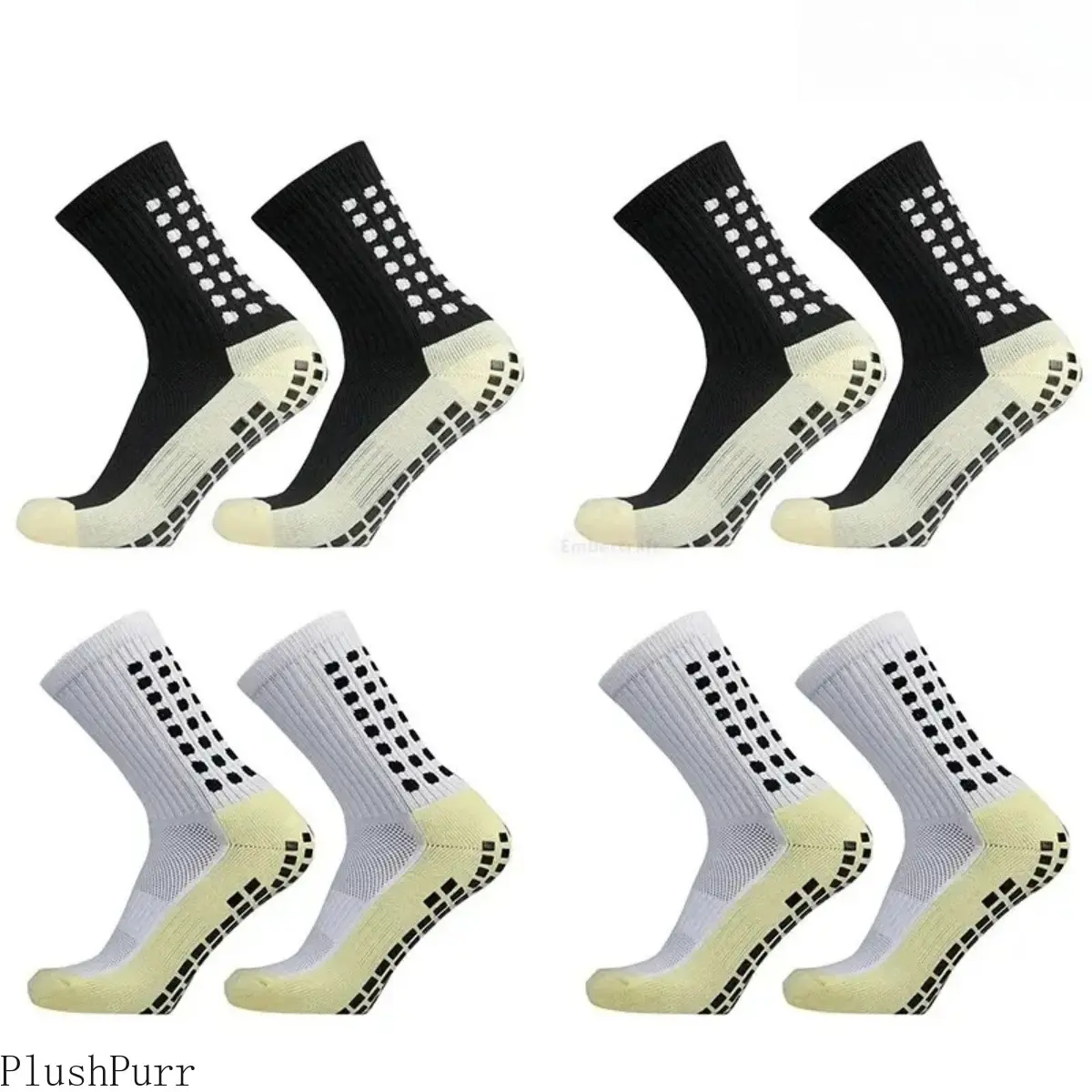 4-Pair Unisex Athletic Grip Socks, Non-Slip Crew Style Nylon Spandex Sports Socks for Soccer, Basketball & Cycling, Gripsocks, Sports Grip Socks