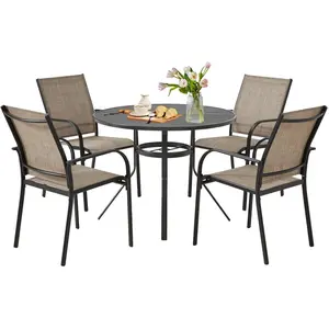 AECOJOY 4 Piece Patio Chairs,4 Stackable Textilene Chairs, for Garden, Backyard and Poolside, Dark Gray