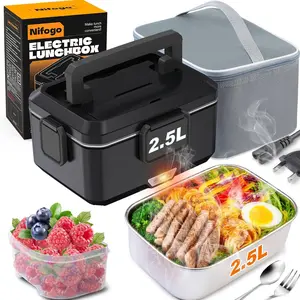 304 Stainless Steel Adult Electric Lunch Box - 12V/24V/110V Heated Food Warmer, Includes Fork/Spoon/Carry Bag for Car/Truck/Office