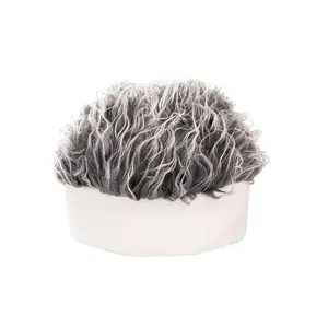 1Pc Novelty Hair Wig Cap Durable Knitted Skull Cap with Faux Hair for Parties Cosplay Korean Style Breathable Trendy Toupee Hats