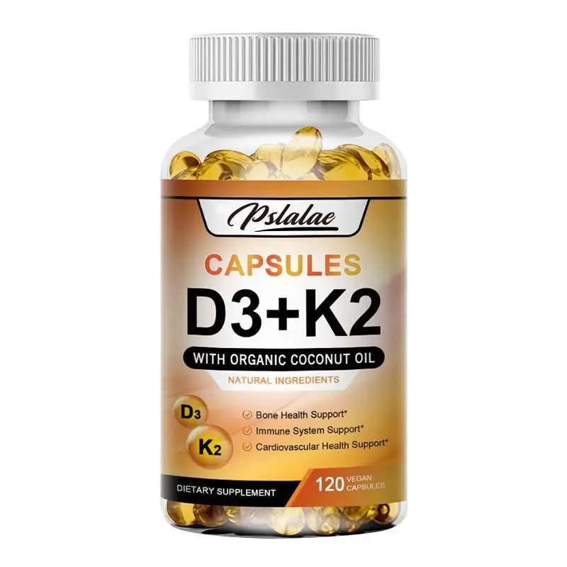 Pslalae - 120 Dietary Soft Capsules - Vitamin D3+K2 Complex Supplement - Supplements vitamins to support nutrient absorption - Supports bone, cardiovascular and immune system function.