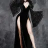 Gothic Vintage Deep V Lace Patchwork Velvet Split Flare Sleeve Long Slimming Aesthetic Dress, Date Night Dresses, Elegant Casual Womenswear for All Seasons, No Accessories Included