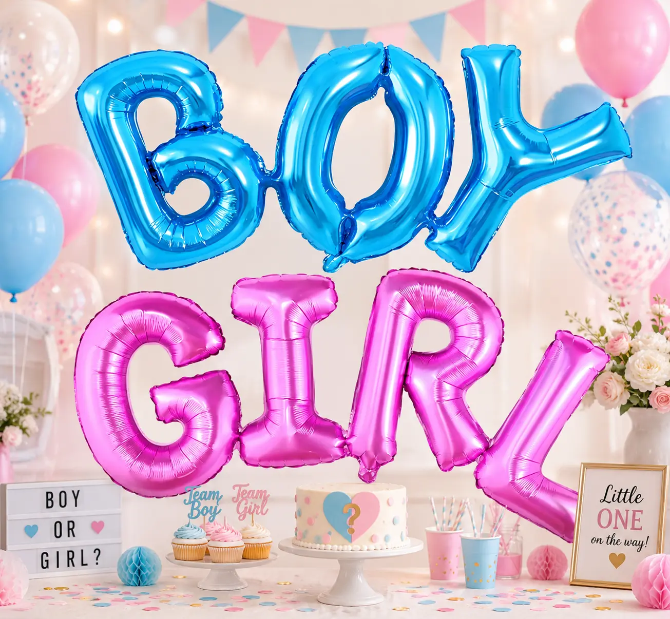 Metallic Shiny Classic Foil Letter Balloons - Blue Boy, Pink Feminine Gender Reveal Decor for Baby Shower, Wall Backdrop, Balloon Decor Supplies, Gender Reveal Balloons
