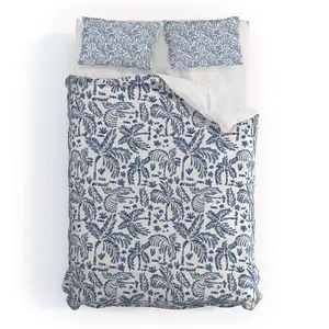 Deny Designs Twin-Twin XL Duvet Cover Set, Marta Barragan Camarasa Coastal Jungle Charm Decorative Set, 1 Sham Polyester Bedding, Tumble Dry Compatible, Blue
