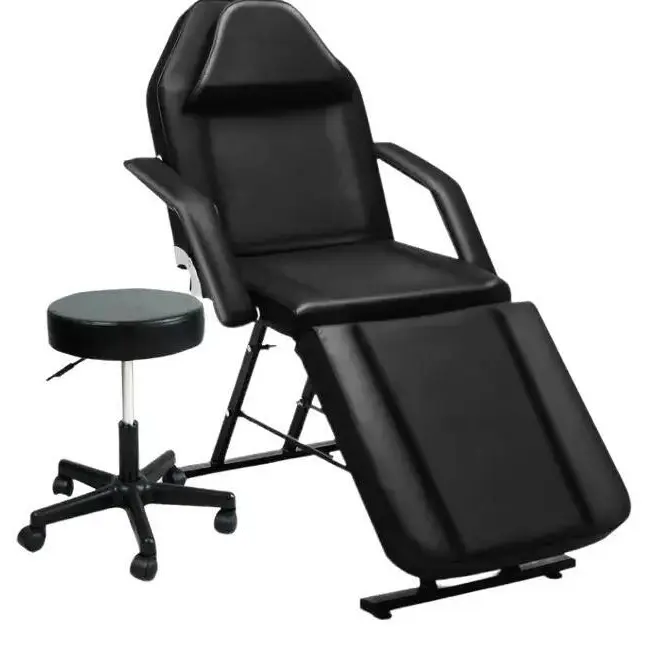Sturdy PU Leather Adjustable Salon Massage Bed - Hydraulic Stool Included, Multi-Purpose Tattoo/Facial Table, Waterproof Surface, Ample Relaxation, Comfortable Breathing, Assembly Required
