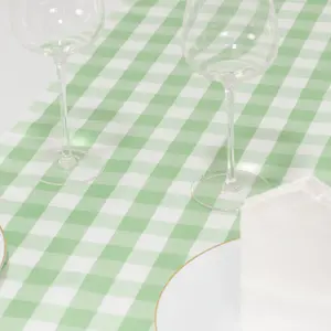 Gingham Polyester Table Runner 14"x108" Sage Green/White Buffalo Plaid - Checkered Table Linen