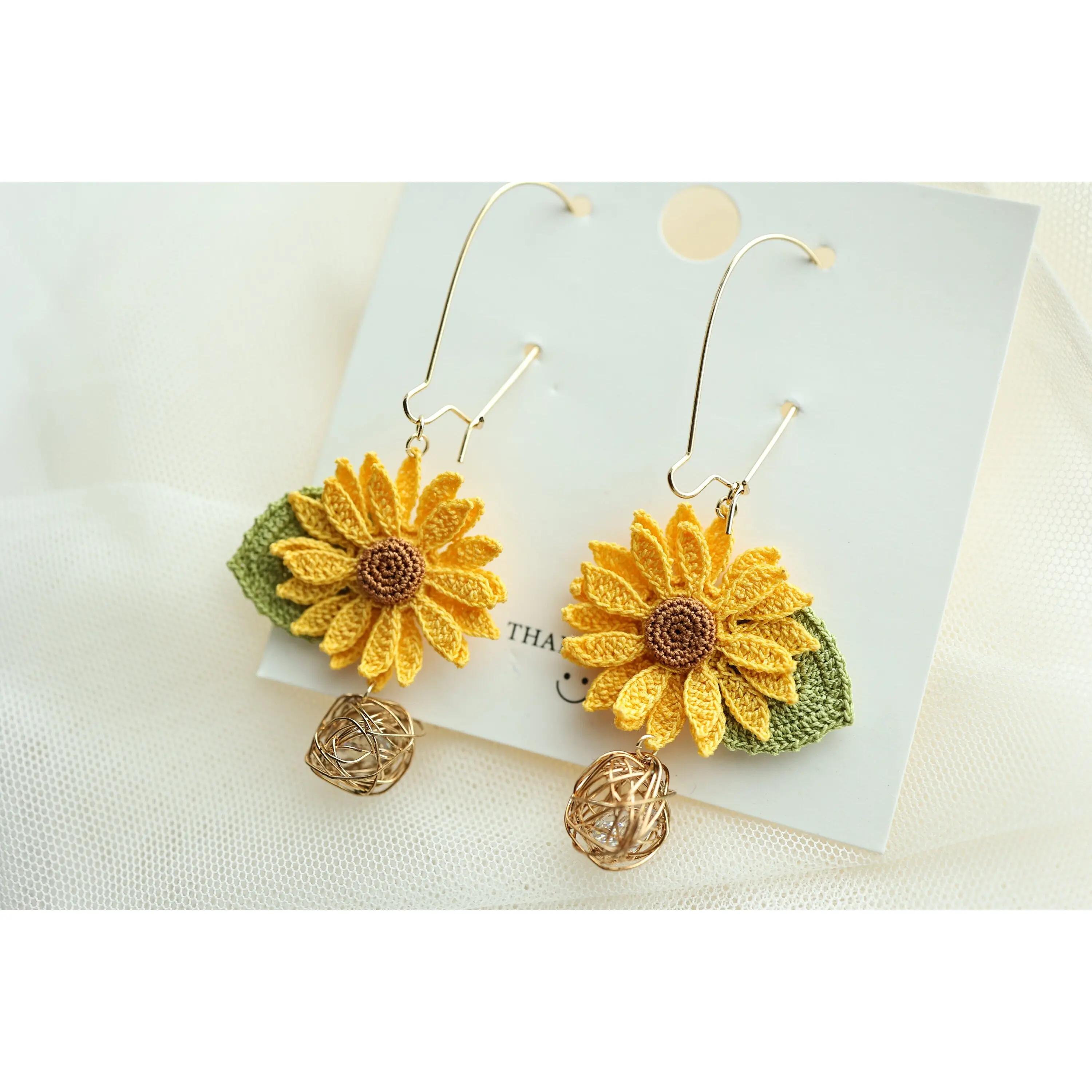 Micro Crochet Earring Handmade Earrings Gift for Girl Earring Gift for Mother Gift for Her Sunflower Earring Gift Sunflower Jewelry