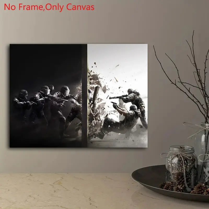 1 piece/set frameless canvas painting print poster, Canvas prints, Graphic prints, Classic realistic artwork, Tom Clancy's Rainbow Six Siege Good vs Evil, perfect gift for video game lovers, ideal for home & office, wall decor