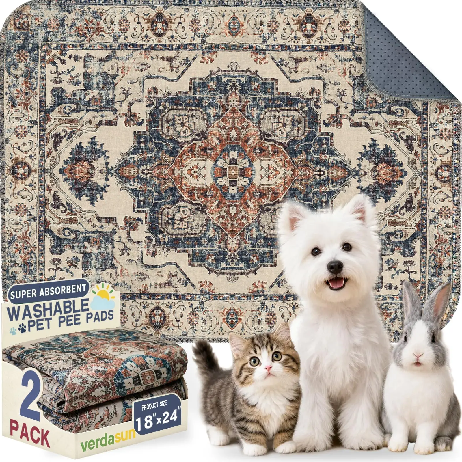 Stylish Washable Dog Pee Pads – Ultra-Absorbent, Leak-Proof & Non-Slip Reusable Training Mat with Soft OEKO-TEX Certified Surface
