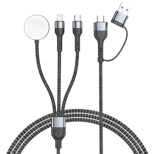 3-in-1 USB C Cable for iPhone12-16 Charger Type C Lightning Apple Watch Multi Charging Cord Portable Travel Essentials Fast Charger Compatible Cellphone Smartphone Electronic Black
