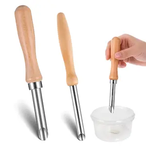 2PCS Stainless Steel Circle Clay Hole Cutter Straw Puncher for Plastic Lids Wooden Handle Clay Pottery Tools