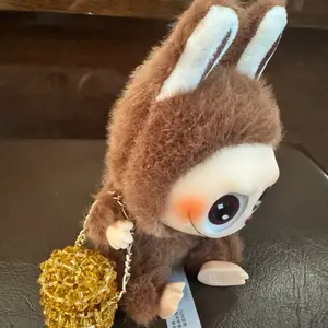 100% Handmade Mini Beads Bag  for Labubu Decoration with Yellow Beads and Gold Chain