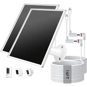2 Pack Solar Panel for Ring Camera, 6W Solar Charger with USB-C & Barrel Plug for Ring Stick Up Pro/Plus & Spotlight Cam  Series, , 16ft  (White)