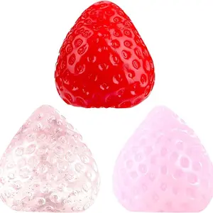 3 Pack Strawberry Squishy Toys, Cute Fruit Squeeze Stress Balls, Upgraded Sticky Slow Rise Sensory Fidget Toy, Clear Finger Tip Toy for Anxiety Relief, Valentine’s Thanksgiving Birthday Gift