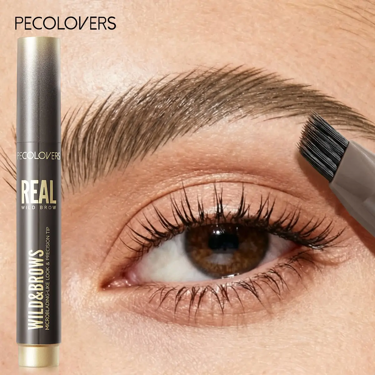 1PC Double-Effect Brow Pencil, Eyebrow Products, Waterproof Eyebrow Makeup, Volumizing Eyebrow Enhancer, Multi-Bristle Design, Precise Hairline Filling, Waterproof & Smudge-Proof Longwear, Fluff Technology for Blending, Transformation for Beginners