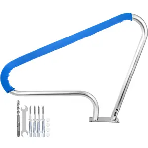 【DealsForYouDays】VEVOR Pool Rail 48x36 Pool Railing 304 Stainless Steel 250LBS Load Capacity Silver Rustproof Pool Handrail Humanized Swimming Pool Handrail with Blue Grip Cover & M8 Drill Bit & Self-Taping Screws