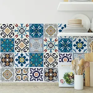 30 pieces, vintage Morocco, Mediterranean style tile wall sticker, self-adhesive waterproof and oil-proof, mildew-proof wallpaper, easy to stick and tear, removable, DIY kitchen bathroom splash board wall renovation decorative decal 4x4 inches