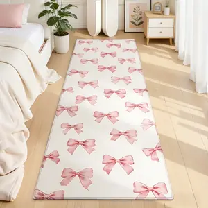 Girly Heart Pink Bow Strip Bedside Carpet Plush Thickened Fluffy Area Rug Bedroom Carpet Home Entry Door Anti-Slip Carpet Dresser Bay Window Floor Mat Princess Room Full Carpet Soft Machine Washable Household Foot Mat