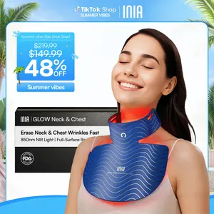 [New Color Drop] INIA GLOW Neck & Chest Red Light Mask – 850nm NIR LED Mask for Wrinkle & Spot Reduction, Lift & Firm in 4 Weeks, Rechargeable 2600mAh Controller, Clinic-Grade Full Coverage, Mother's Day Special Gift
