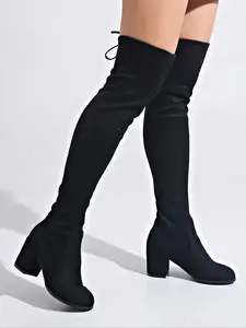 Women's Solid Color Over The Knee Boots, Fashionable Pointed Toe Boots for Fall & Winter, Women's Boots for Daily Wear, Winter Warm Boots, Western Boot