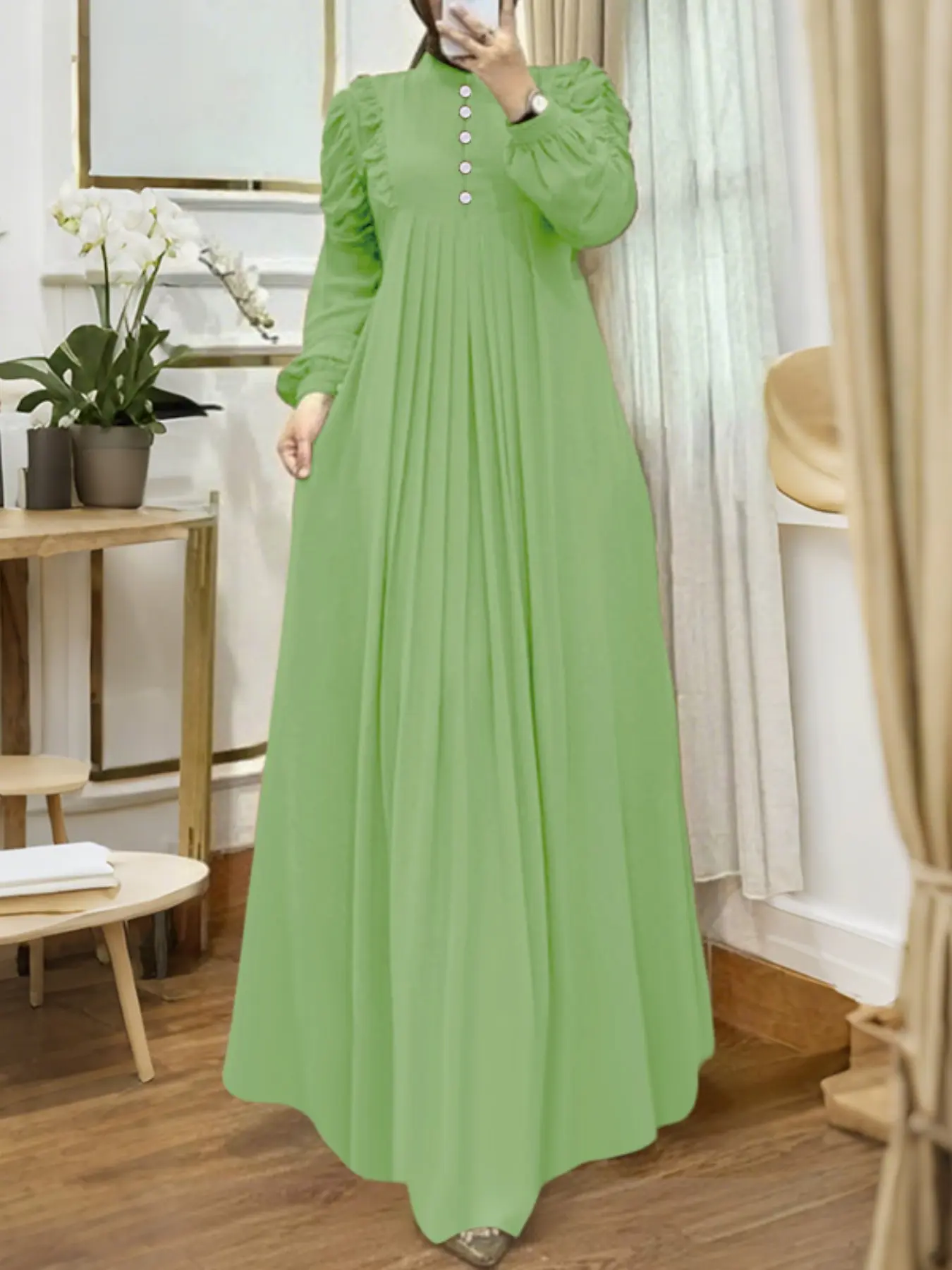 Women's Casual Fashion Round Neck Long Sleeve Long Dress, Modest Style Dress, Modest Fashionable, Elegant Loose-Fitting Solid Pattern, Spring & Fall Wear, No Pockets