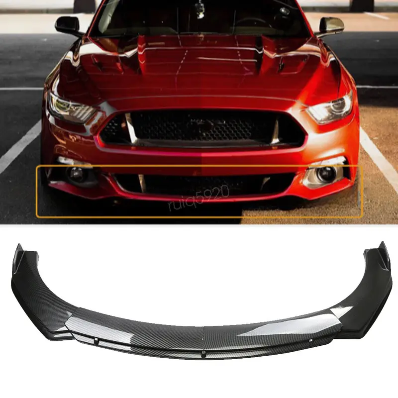 Carbon Fiber Style Front Bumper Lip Splitter & Chin Diffuser, Body Kit Add-On for 2015-2017 Ford Mustang, Universal Fit, Includes Screws