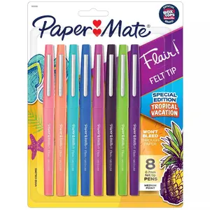 Paper Mate Flair 8pk Tropical Vacation Felt Pens 0.7mm Medium Tip Multicolored: Colorful Papermate Pens, Fade-Resistant