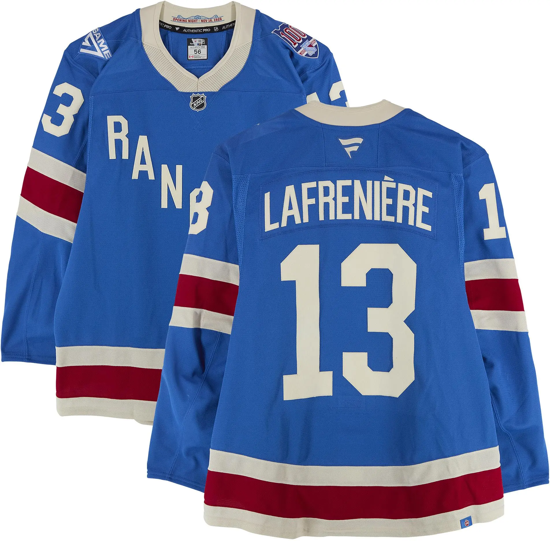 Alexis Lafreniere New York Rangers Game-Used #13 Blue Centennial Jersey vs. Boston Bruins on January 26, 2026 - Fanatics Authentic Certified