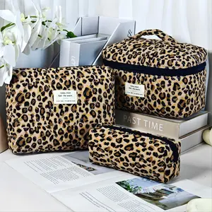 Leopard Pattern Makeup Bag Set, 3 Counts Large Capacity Travel Cosmetic Storage Bag, Zipper Makeup Organizer Pouch, Versatile Storage Bag for Travel & Daily Use, Travel Cosmetic Bags
