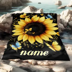 Custom Name Beautiful Sunflowers Blanket-Lightweight Flannel Home Decoration ↗