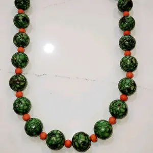 Green Copper Turquoise Round Red Jasper Quartz Necklace with Green Jasper Beads, Elegant Design