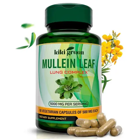 KIKI Green Mullein Leaf Capsules - Lung Cleanse - Mullein Leaf Extract 1000mg Herbal Supplement, 90 Vegan Capsules for Daily Use Edible Fitness