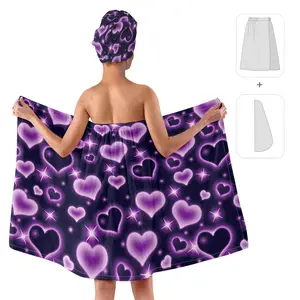 Plus Size Towel Purple Heart Wrap with Hair Towel for Women,Women Shower Wrap Spa Bathrobe Comfortable Bath Towels Soft Super Absorbent Towel Quick Drying Towel Body Wrap Adjustable + Hair Drying Towel, for Home, Hotel, Beach, Pool, Gym, Travel – Purple