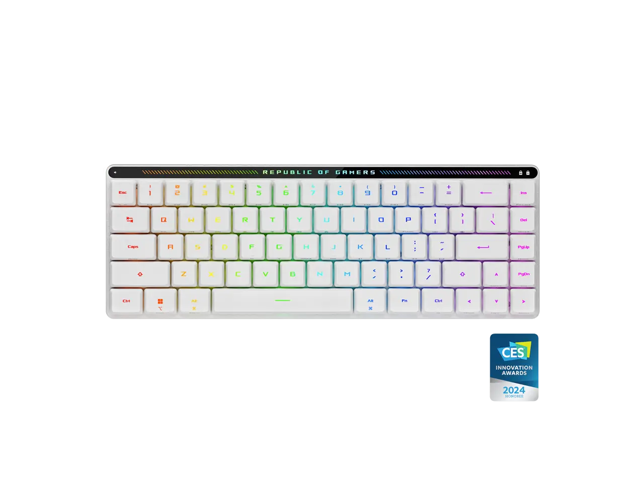 ASUS ROG Falchion RX Low Profile 65% Compact Wireless Gaming Keyboard, Pre-lubed ROG RX Blue Low-Profile Optical Switches, Tri-mode Connection, MacOS Support, ABS Keycaps, RGB-White