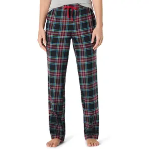 Womens Flannel Pajama Sleep Pant Loungewear Nightwear Womenswear Clothes Homewear Pjs Pyjamas Trouser Blue Mixed Tartan Plaid