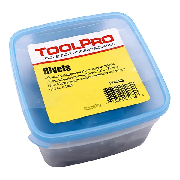 ToolPro 1/8 in Aluminum Pop Rivets - High-Quality Fasteners with Minimal Visible Finish, Ideal for Ceiling Grids, Suspended Ceiling Repair, Inches Measurement, Durable & Reliable