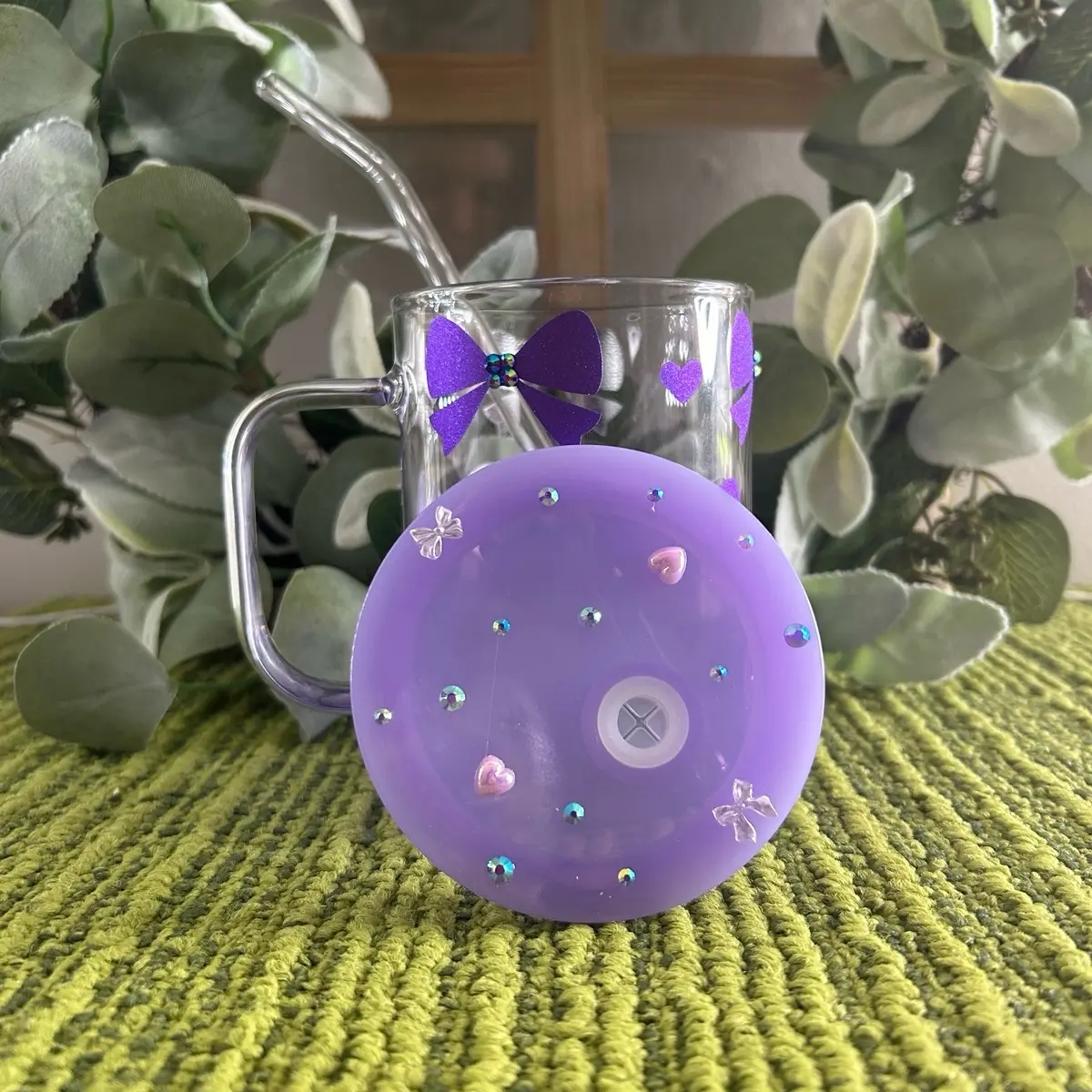 Purple Bow Glass Cup