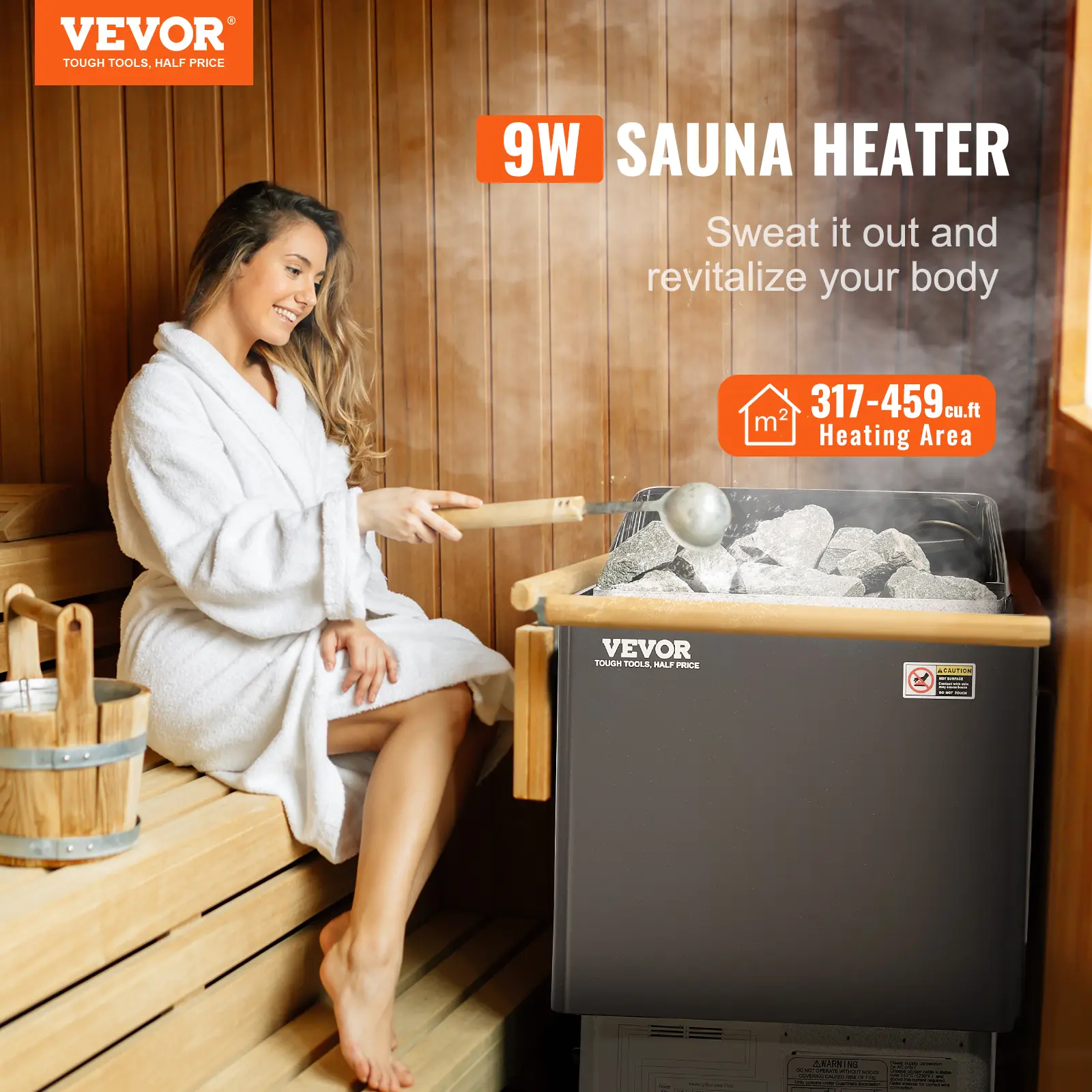【summerfinds】VEVOR Sauna Heater, 9KW 220V Electric Sauna Stove, Steam Bath Sauna Heater with External Digital Controller, 3h Timer and Adjustable Temp for Max. 317-459 Cubic Feet, Home Hotel Spa Shower Use