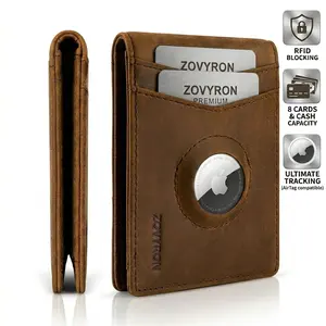 Men's Genuine Crazy Horse Leather Bifold Wallet - Compact Paper-Thin Short Business Minimalist Wallet with Front Pocket, Built-in Tracker Holder, RFID Protection, Ideal Gift for Him, Men's Wallet tiktokshopspringglowup,summervibes outdoorfun