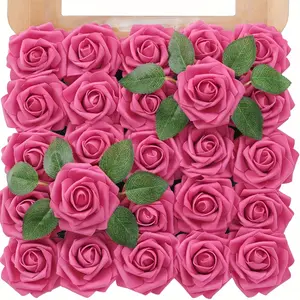 50pcs Real Touch Foam Roses Suitable for DIY Wedding Bouquets, Bridal Shower Centerpieces, Faux Flower Arrangements with Stems & Leaves - Plastic Fake Roses for DIY Crafts, Home Decor, Party Christmas, Easter, Thanksgiving Decorations