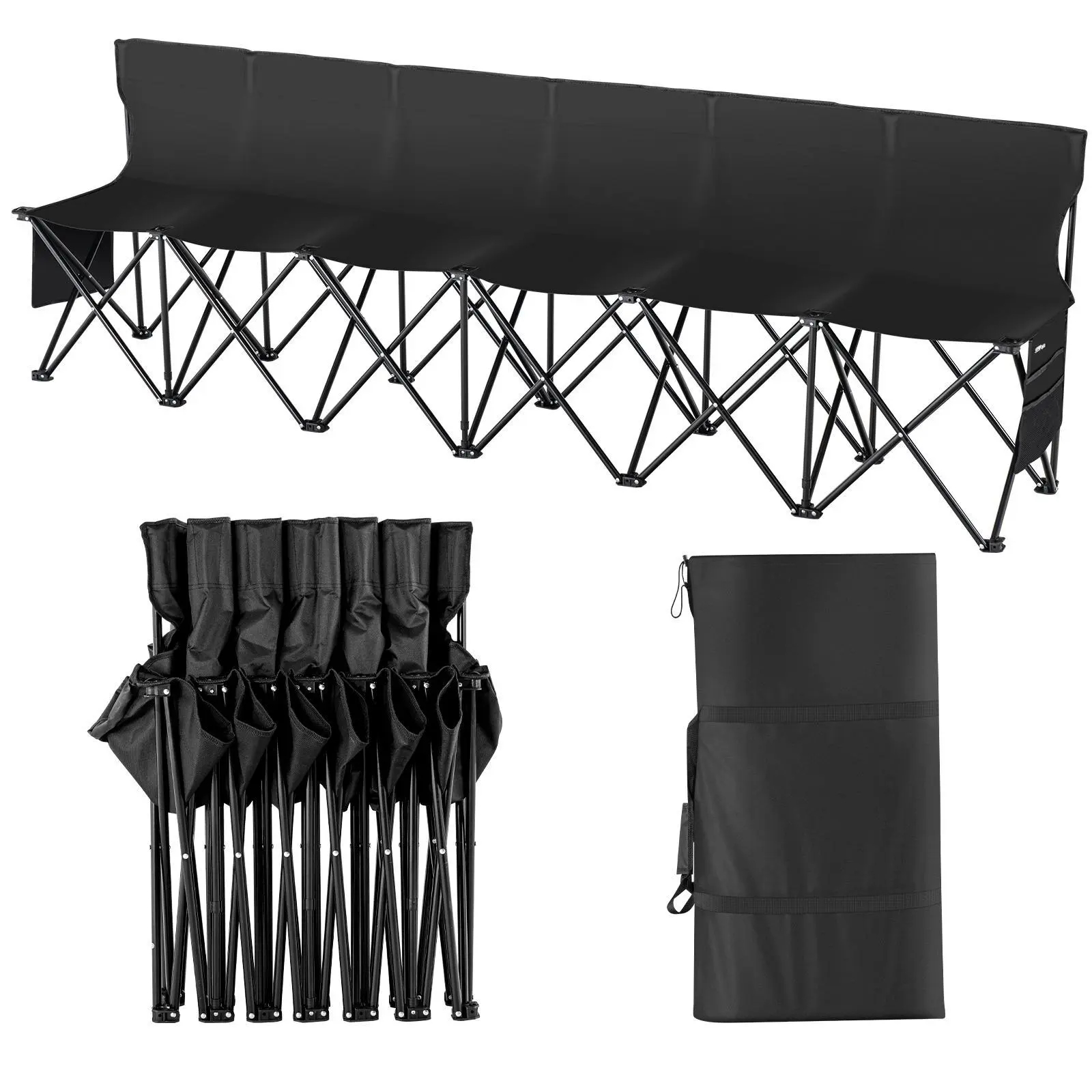 【Summerfinds】VEVOR Portable Folding Bench,  , 6 Seats Foldable Sideline Bench, Outdoor Camping Bench Chair with Carry Bag & Backrest, Team Sport Sideline Bench for Football Fishing, No Assembly Instant Seating, Black