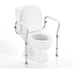 Toilet Safety Rail for Seniors with 2 Reinforced Nuts, Height & Width Adjustable Toilet Safety Frame for Elderly, Handicap & Disabled Bathroom Assist Rail with Armrests 250 LB (White)