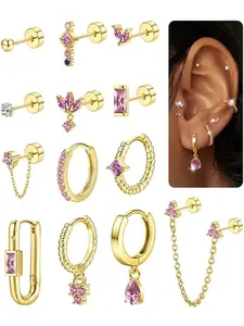 Stud Earrings Small Gold Hoop Earrings Set for Women Flat Back Earring Hypoallergenic Cartilage Earring Lightweight Dainty Earring Stacking Set 14K Gold Stud Earrings for Multiple Piercing Set