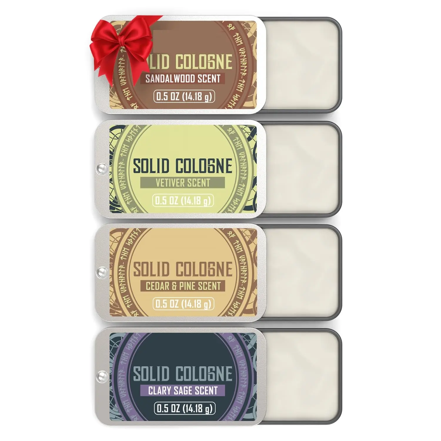 Cologne Balm - 4 Pack for Men Solid Perfume with Cedar, Clary Sage, Vetiver & Sandalwood - Travel Cologne for Men Earthy Woody Scent Cedarwood Scented Fragrance