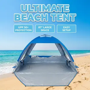 YUANYEE Cool Cabana Beach Canopy Beach Tent for 3-4 Person, Anti-UV Portable Sun Shade Shelter with Extendable Floor, 3 Ventilating Mesh Windows, Carrying Bag, Stakes & Guy Lines summerwins