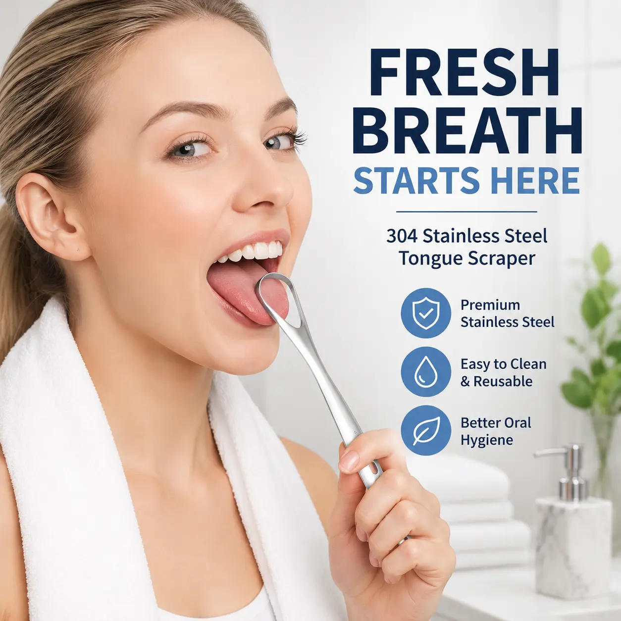 2 Pack 304 Stainless Steel Tongue Scraper Cleaner, Reusable Tongue Cleaner for Fresh Breath, Daily Oral Care Tool