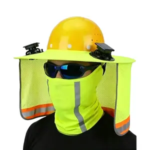 Solar-Powered Hard Hat Cooling Fan & Sun Shade Kit with 3-Speed Fan Breathable Mesh UV Protection for Construction Workers Gardeners Outdoor Workers High Visibility Green/Yellow