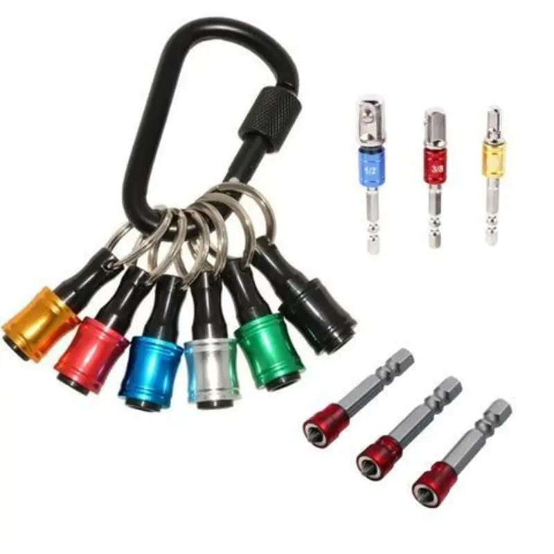 6-Piece Colorful Screwdriver Conversion Rod Set with 3 Bits, Lightweight Aluminum Keychain Adapter, Magnetic Hex Bits for Electric Drills and Screwdrivers