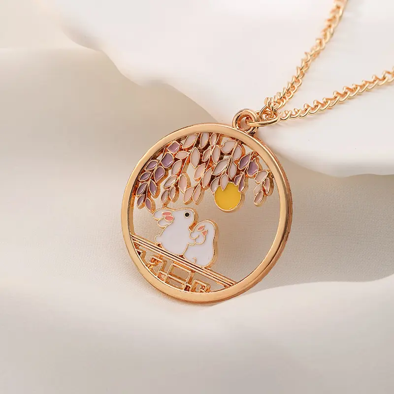 Cute Cat Bunny Sika Deer Necklace for Women Kids Fashion Cartoon DIY Animal Pendant Necklace Party Jewelry Accessories Gift